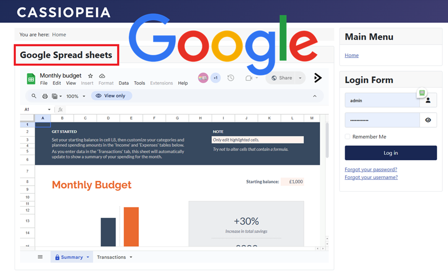 Google Spreadsheets for Joomla Module frontend view