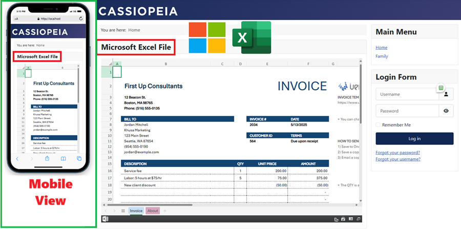 Google Spreadsheets for Joomla Module frontend view