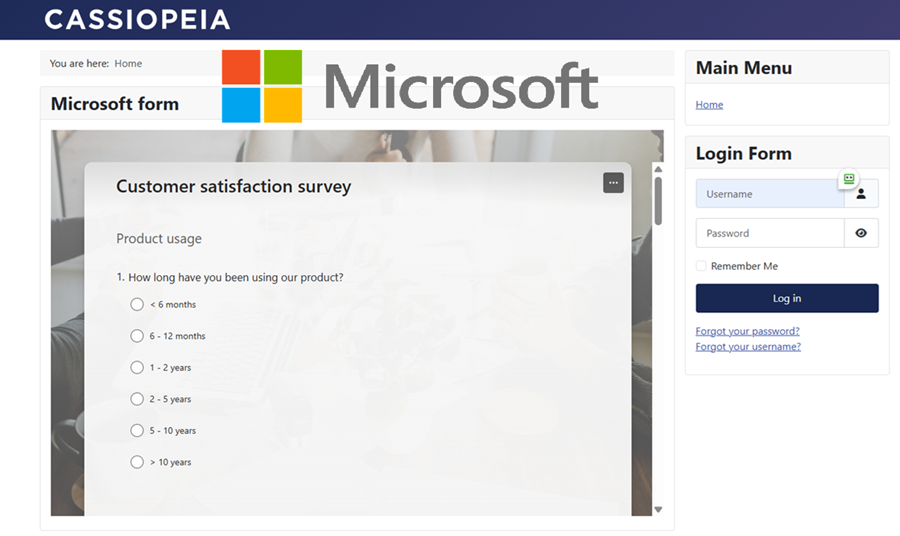 Joomla website Microsoft forms Integration website