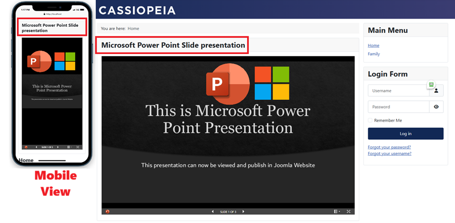 Microsoft Slides Power Point Presentation in Joomla Website