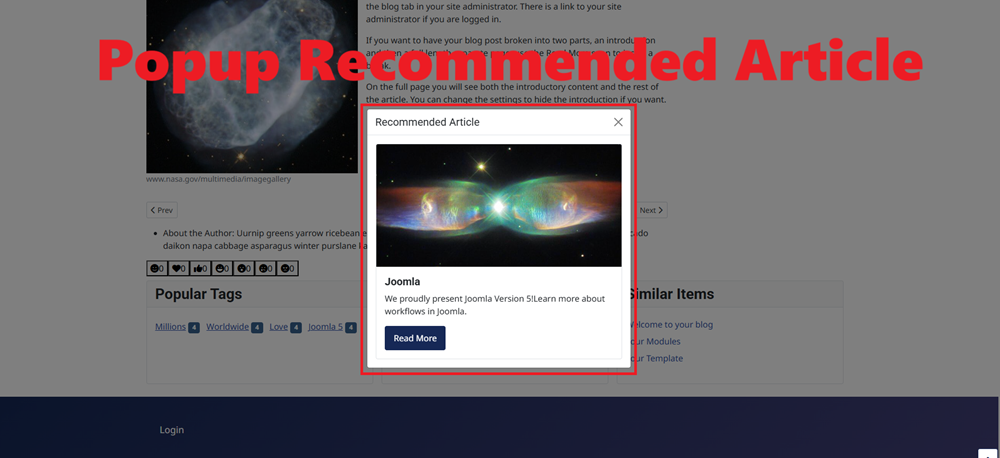 Popup recommend article next